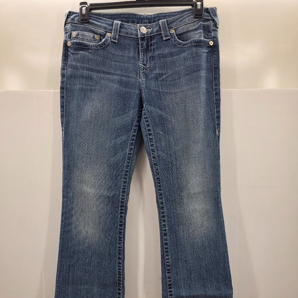 True Religion Denim   Blue Jeans Womens Low Rise 32x33 Distressed Y2K Vtg